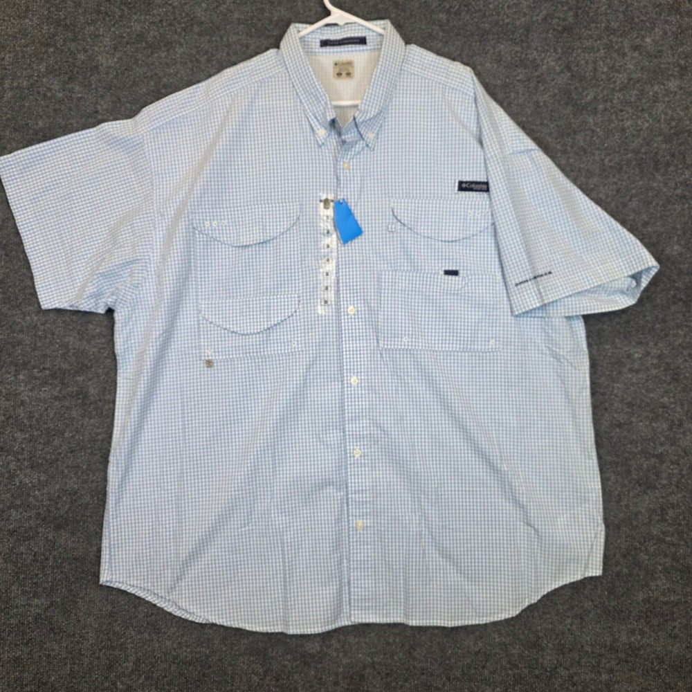 Columbia Fishing Shirt Mens 3X Blue Gingham Super Bonehead PFG Short Sleeve NWT